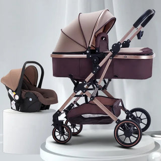 3-in-1 High-view Baby Stroller with Car Seat Foldable, Adjustable Backrest, Two-way Portable Shock-absorbing Baby Stroller