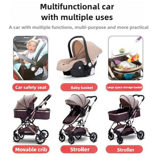 3-in-1 High-view Baby Stroller with Car Seat Foldable, Adjustable Backrest, Two-way Portable Shock-absorbing Baby Stroller