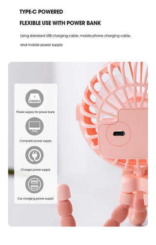 HOMEFISH Portable Baby Stroller Fan Oscillating Clip-on Mini Fan USB Battery Operated with Flexible Tripod for Pram Car Seat