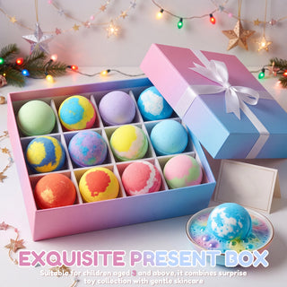 12Pcs Kids Bath Bombs Bath Gift with Surprise Toy Skin Friendly Bathing Kit for Boys and Girls for Sensory Play Bathtime Fun