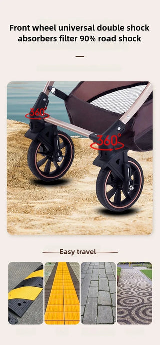 3-in-1 High-view Baby Stroller with Car Seat Foldable, Adjustable Backrest, Two-way Portable Shock-absorbing Baby Stroller