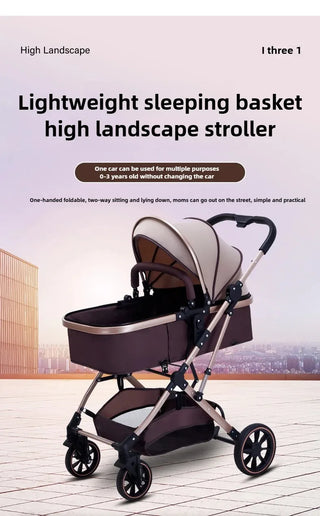 3-in-1 High-view Baby Stroller with Car Seat Foldable, Adjustable Backrest, Two-way Portable Shock-absorbing Baby Stroller