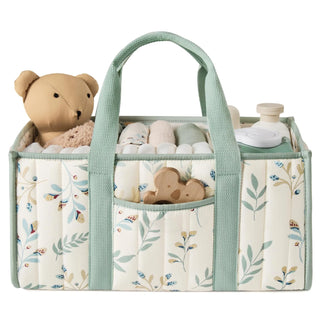 Diaper Caddy Organizer, Stylish Nursery Storage Basket, Gift for Baby Shower, Newborn Essentials, Floral Beige