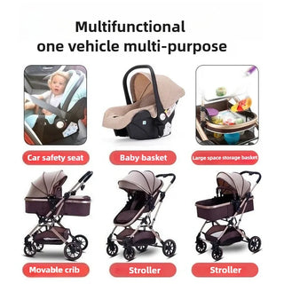 3-in-1 High-view Baby Stroller with Car Seat Foldable, Adjustable Backrest, Two-way Portable Shock-absorbing Baby Stroller