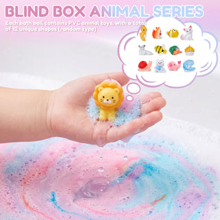 12Pcs Kids Bath Bombs Bath Gift with Surprise Toy Skin Friendly Bathing Kit for Boys and Girls for Sensory Play Bathtime Fun