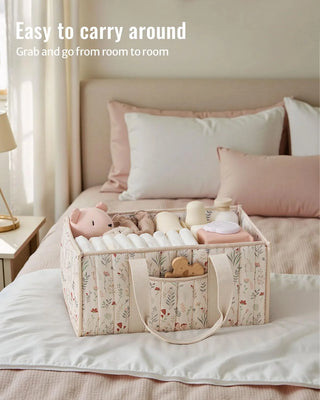 Diaper Caddy Organizer, Stylish Nursery Storage Basket, Gift for Baby Shower, Newborn Essentials, Floral Beige