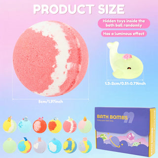 12Pcs Kids Bath Bombs Bath Gift with Surprise Toy Skin Friendly Bathing Kit for Boys and Girls for Sensory Play Bathtime Fun