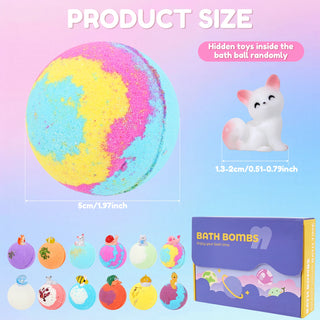 12Pcs Kids Bath Bombs Bath Gift with Surprise Toy Skin Friendly Bathing Kit for Boys and Girls for Sensory Play Bathtime Fun