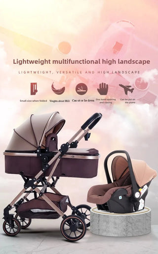 3-in-1 High-view Baby Stroller with Car Seat Foldable, Adjustable Backrest, Two-way Portable Shock-absorbing Baby Stroller